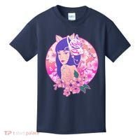 Japanese Cherry Blossoms Kitsune Fox Girl Kids T-Shirt thumb 0