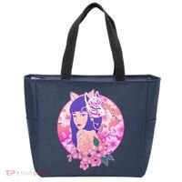 Japanese Cherry Blossoms Kitsune Fox Girl Tote Bag thumb 0