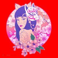 Japanese Cherry Blossoms Kitsune Fox Girl Santa Hat thumb 1