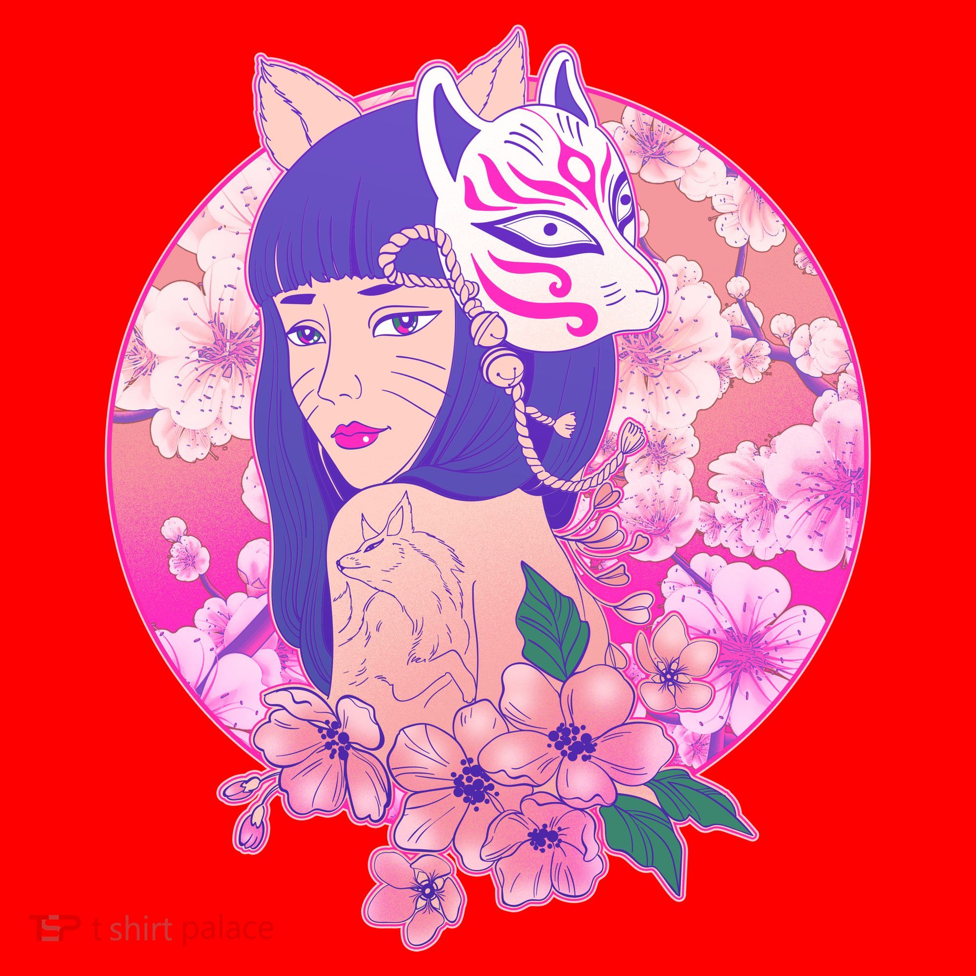 Japanese Cherry Blossoms Kitsune Fox Girl Santa Hat
