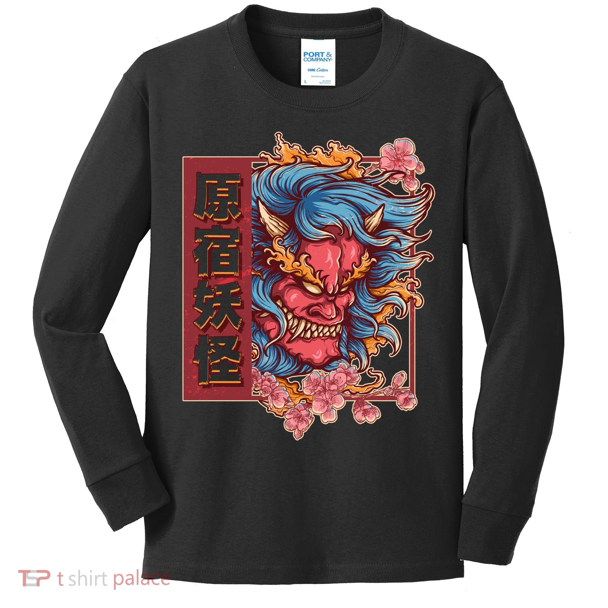 Japanese Harajuku Yokai Oni Monster Kids Long Sleeve Shirt
