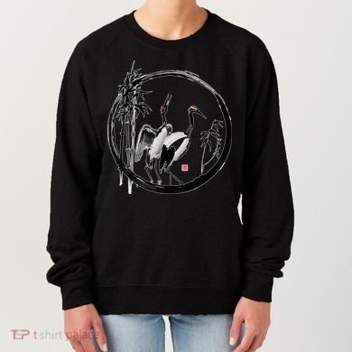 Japanese Ink Painting Cranes Bamboo Birds Women's Sweatshirt