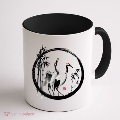 Japanese Ink Painting Cranes Bamboo Birds Coffee Mug back