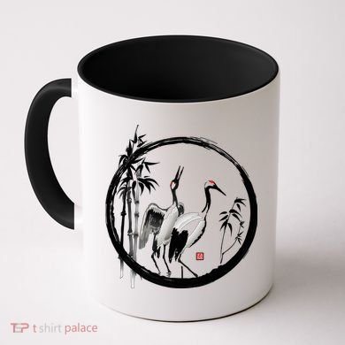 Japanese Ink Painting Cranes Bamboo Birds Coffee Mug