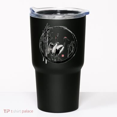 Japanese Ink Painting Cranes Bamboo Birds Tumbler