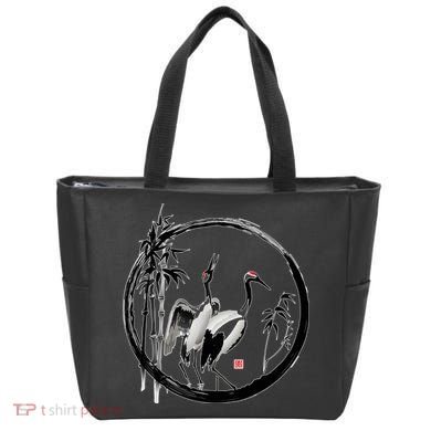 Japanese Ink Painting Cranes Bamboo Birds Tote Bag