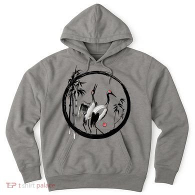 Japanese Ink Painting Cranes Bamboo Birds Hoodie