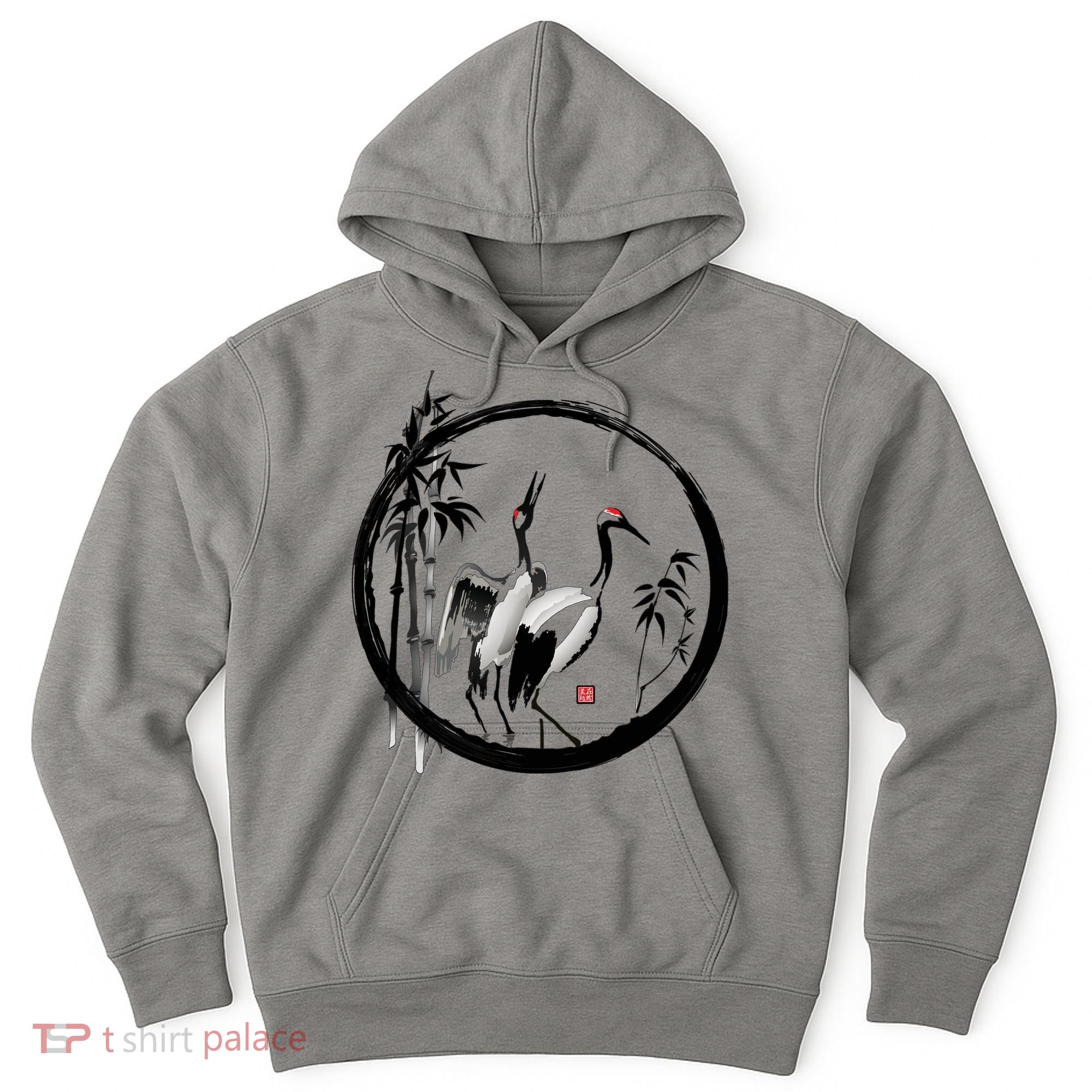 Japanese Ink Painting Cranes Bamboo Birds Hoodie