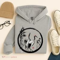 Japanese Ink Painting Cranes Bamboo Birds Hoodie thumb 4