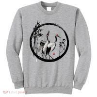 Japanese Ink Painting Cranes Bamboo Birds Sweatshirt thumb 0