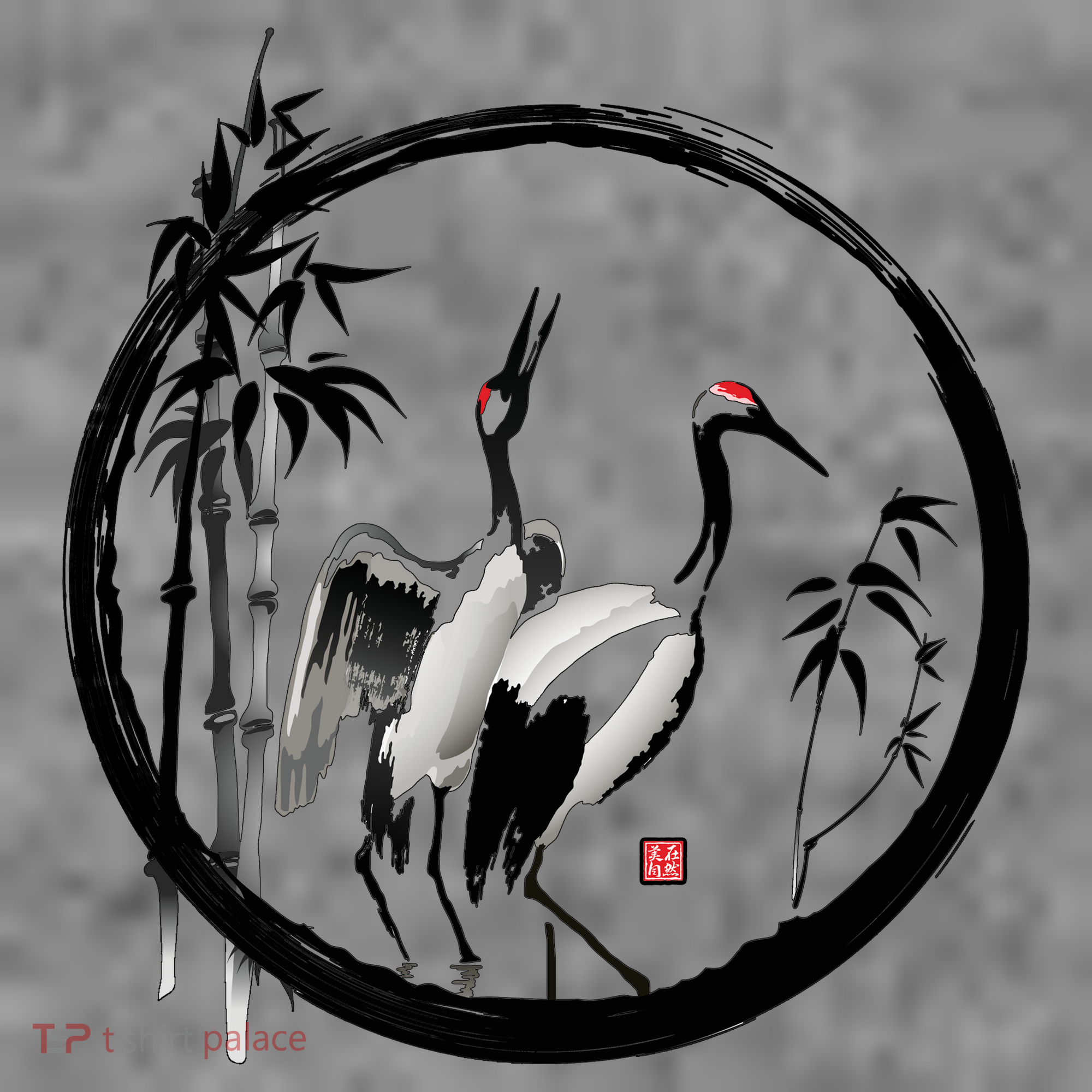 Japanese Ink Painting Cranes Bamboo Birds Sweatshirt