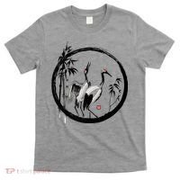 Japanese Ink Painting Cranes Bamboo Birds T-Shirt thumb 0
