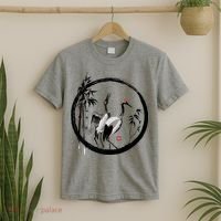 Japanese Ink Painting Cranes Bamboo Birds T-Shirt thumb 2