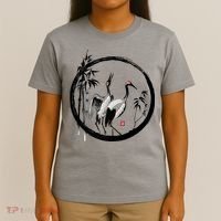 Japanese Ink Painting Cranes Bamboo Birds T-Shirt thumb 4