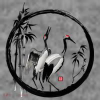 Japanese Ink Painting Cranes Bamboo Birds T-Shirt thumb 7