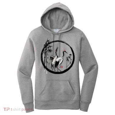 Japanese Ink Painting Cranes Bamboo Birds Women's Hoodie