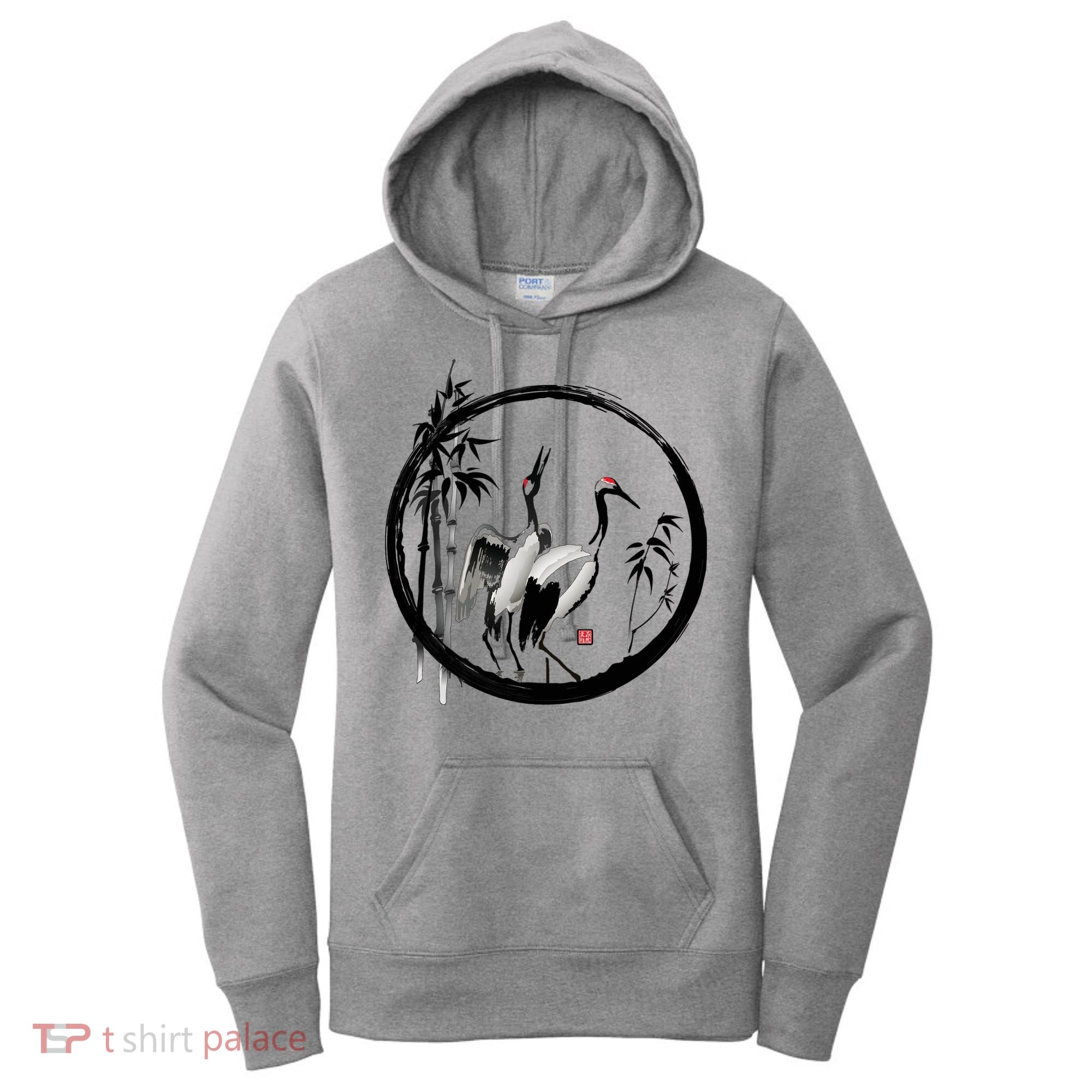 Japanese Ink Painting Cranes Bamboo Birds Women's Hoodie