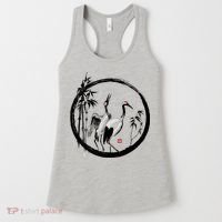 Japanese Ink Painting Cranes Bamboo Birds Women's Tank Top thumb 0