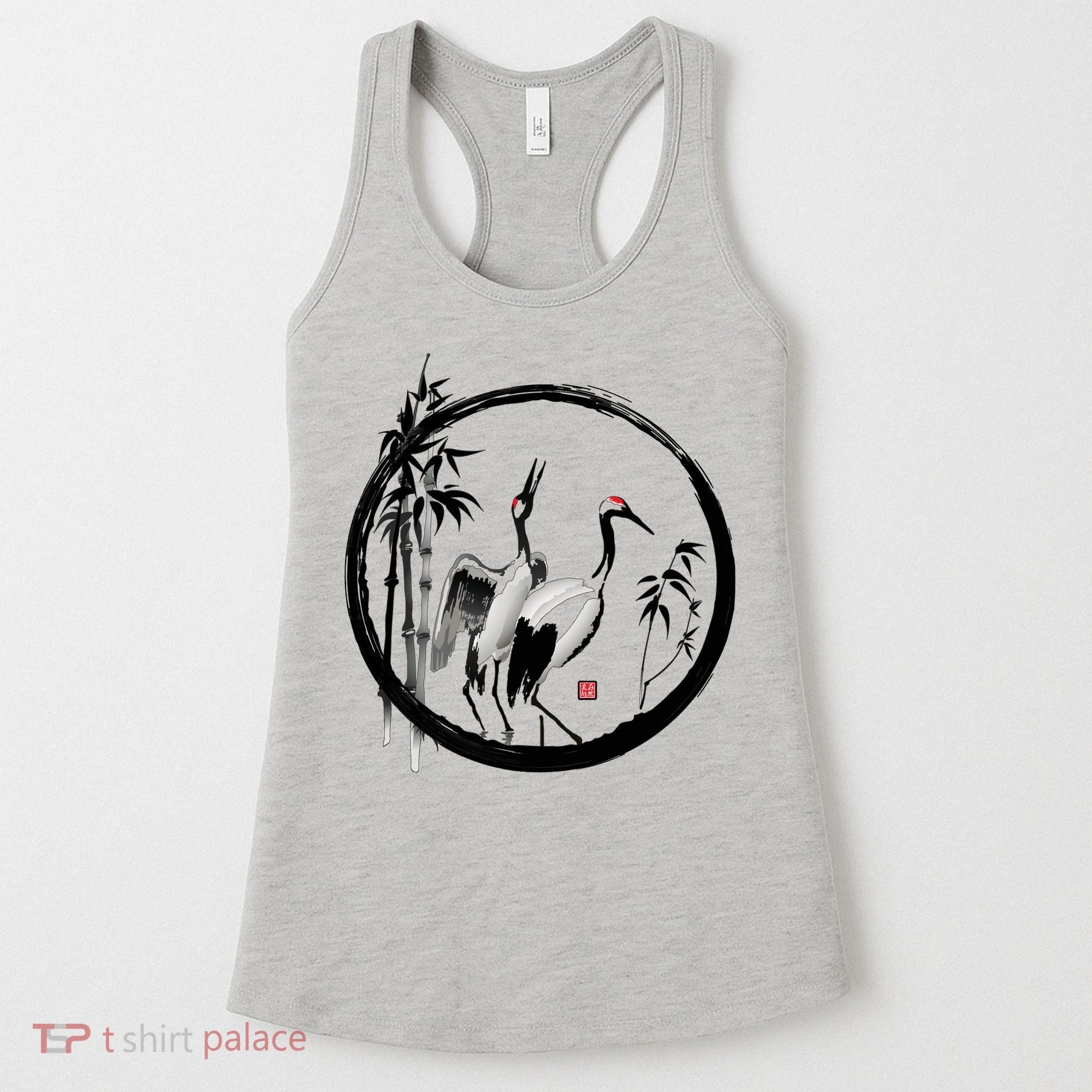Japanese Ink Painting Cranes Bamboo Birds Women's Tank Top