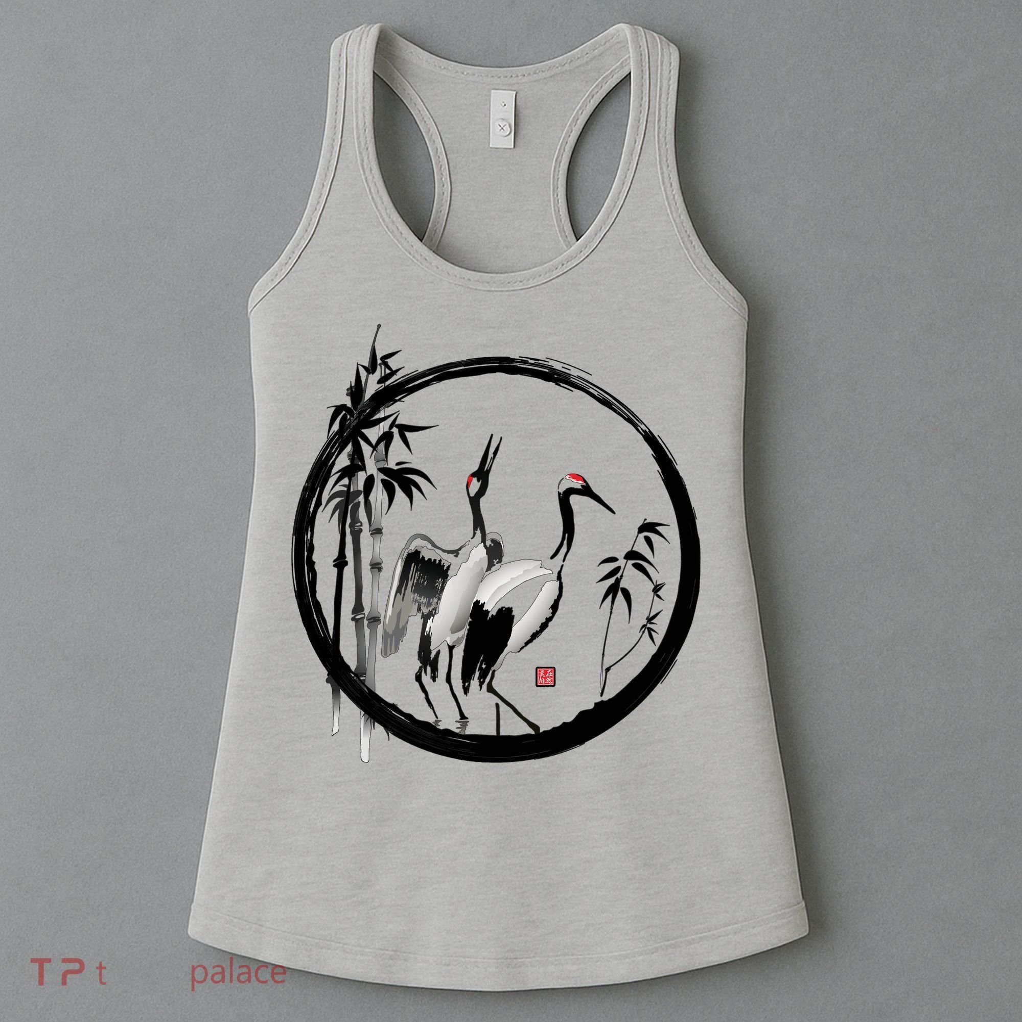 Japanese Ink Painting Cranes Bamboo Birds Women's Tank Top