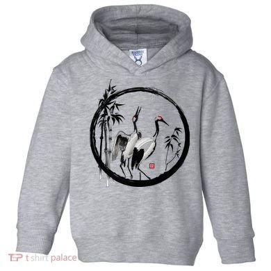Japanese Ink Painting Cranes Bamboo Birds Toddler Hoodie