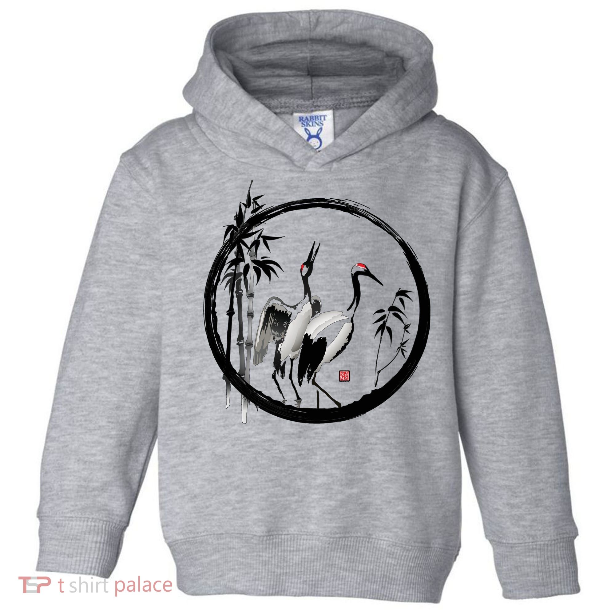 Japanese Ink Painting Cranes Bamboo Birds Toddler Hoodie