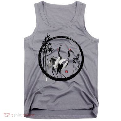 Japanese Ink Painting Cranes Bamboo Birds Tank Top