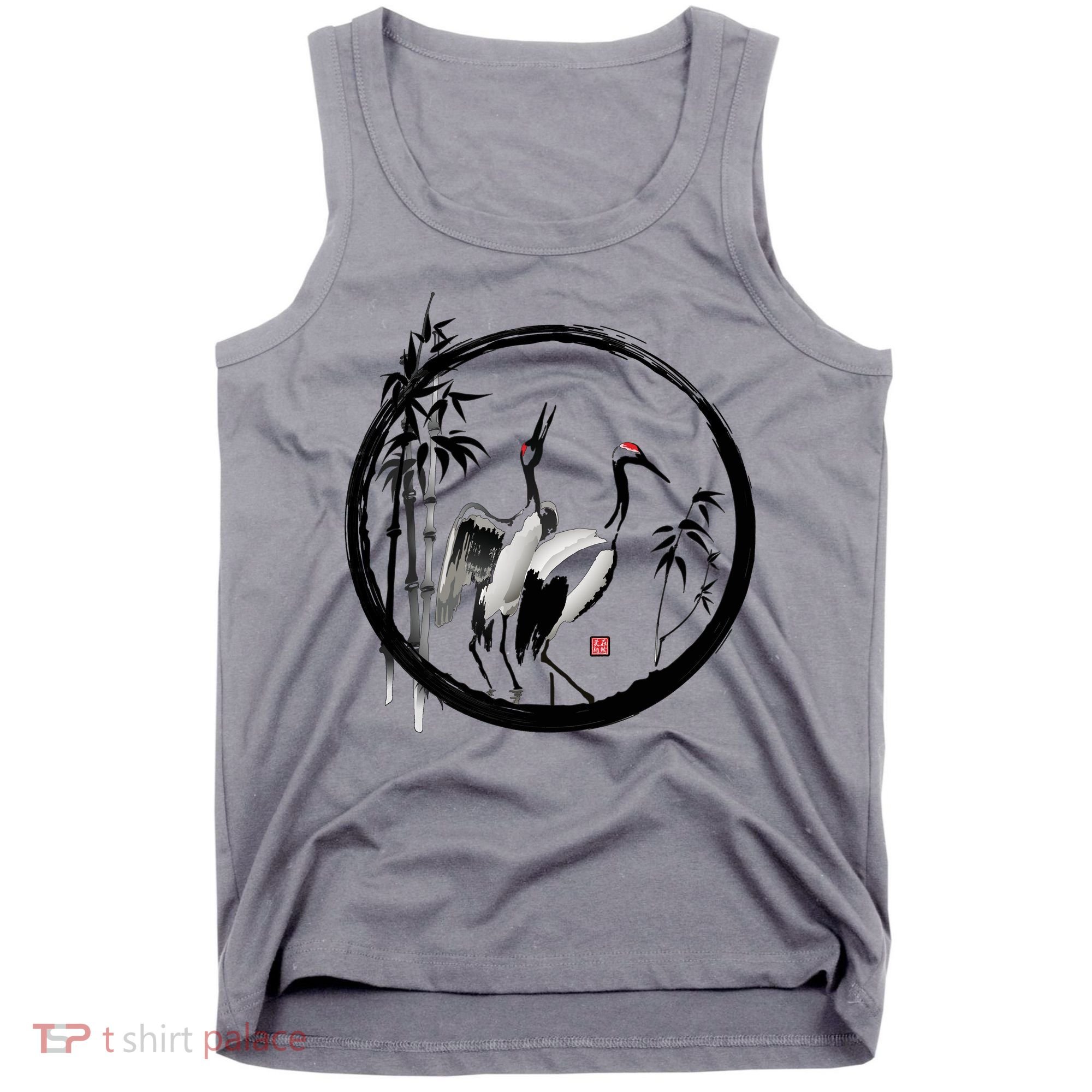 Japanese Ink Painting Cranes Bamboo Birds Tank Top