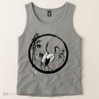Japanese Ink Painting Cranes Bamboo Birds Tank Top thumb 2