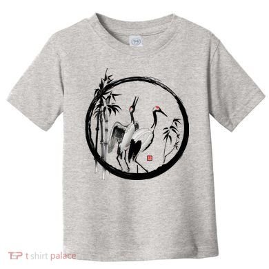 Japanese Ink Painting Cranes Bamboo Birds Toddler T-Shirt