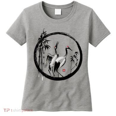 Japanese Ink Painting Cranes Bamboo Birds Women's T-Shirt