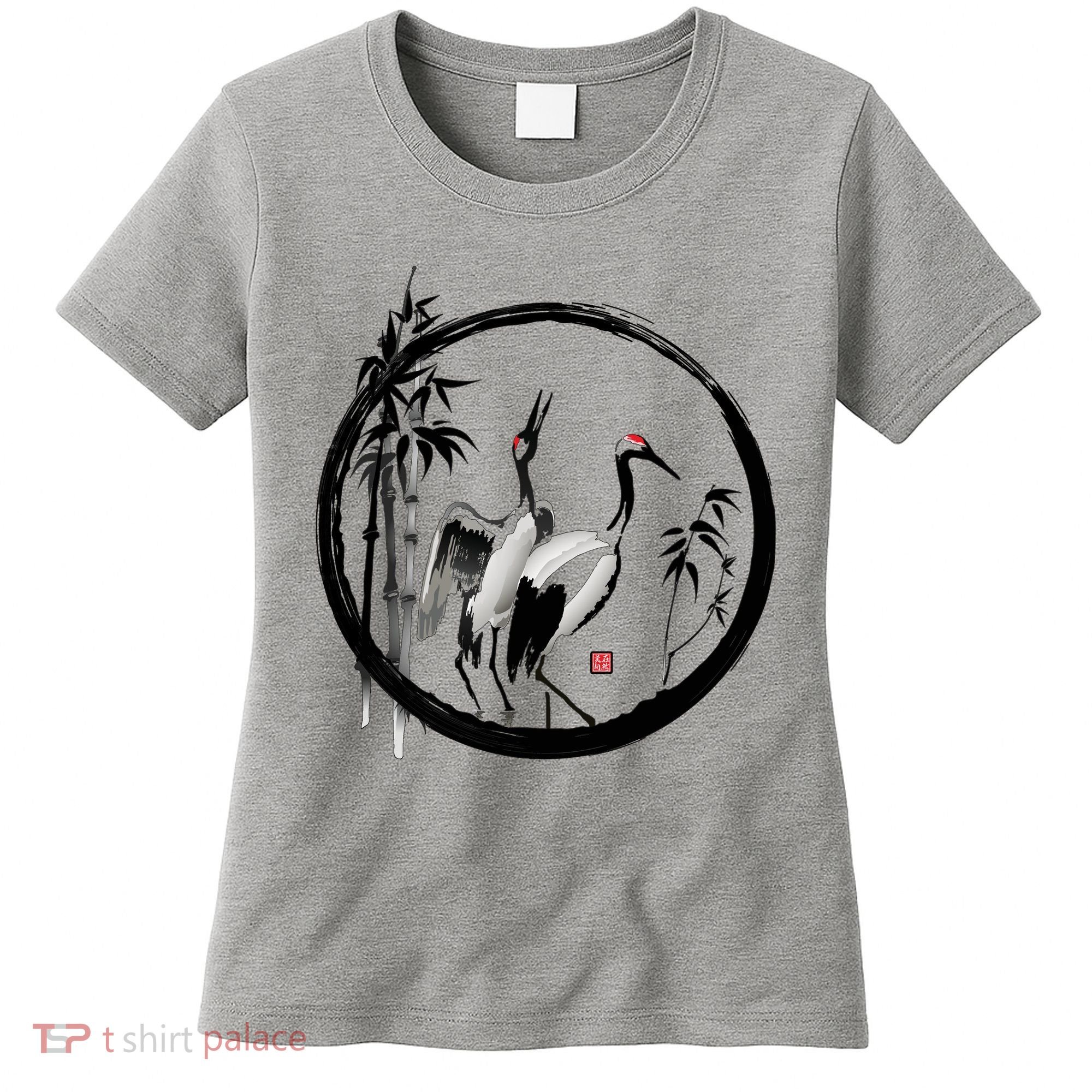 Japanese Ink Painting Cranes Bamboo Birds Women's T-Shirt