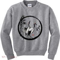 Japanese Ink Painting Cranes Bamboo Birds Kids Sweatshirt thumb 0