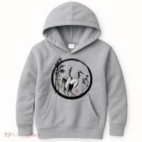 Japanese Ink Painting Cranes Bamboo Birds Kids Hoodie thumb 0