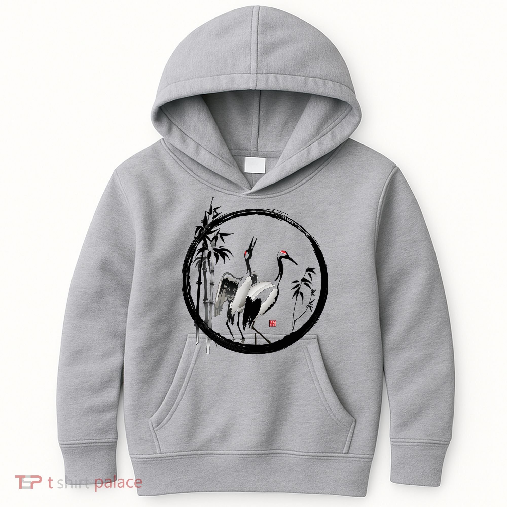 Japanese Ink Painting Cranes Bamboo Birds Kids Hoodie