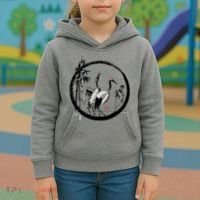 Japanese Ink Painting Cranes Bamboo Birds Kids Hoodie thumb 3