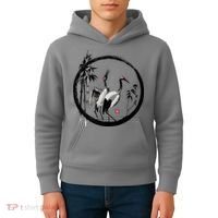 Japanese Ink Painting Cranes Bamboo Birds Kids Hoodie thumb 4