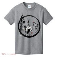 Japanese Ink Painting Cranes Bamboo Birds Kids T-Shirt thumb 0