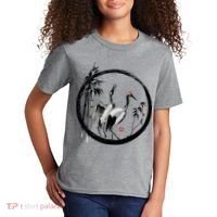 Japanese Ink Painting Cranes Bamboo Birds Kids T-Shirt thumb 2
