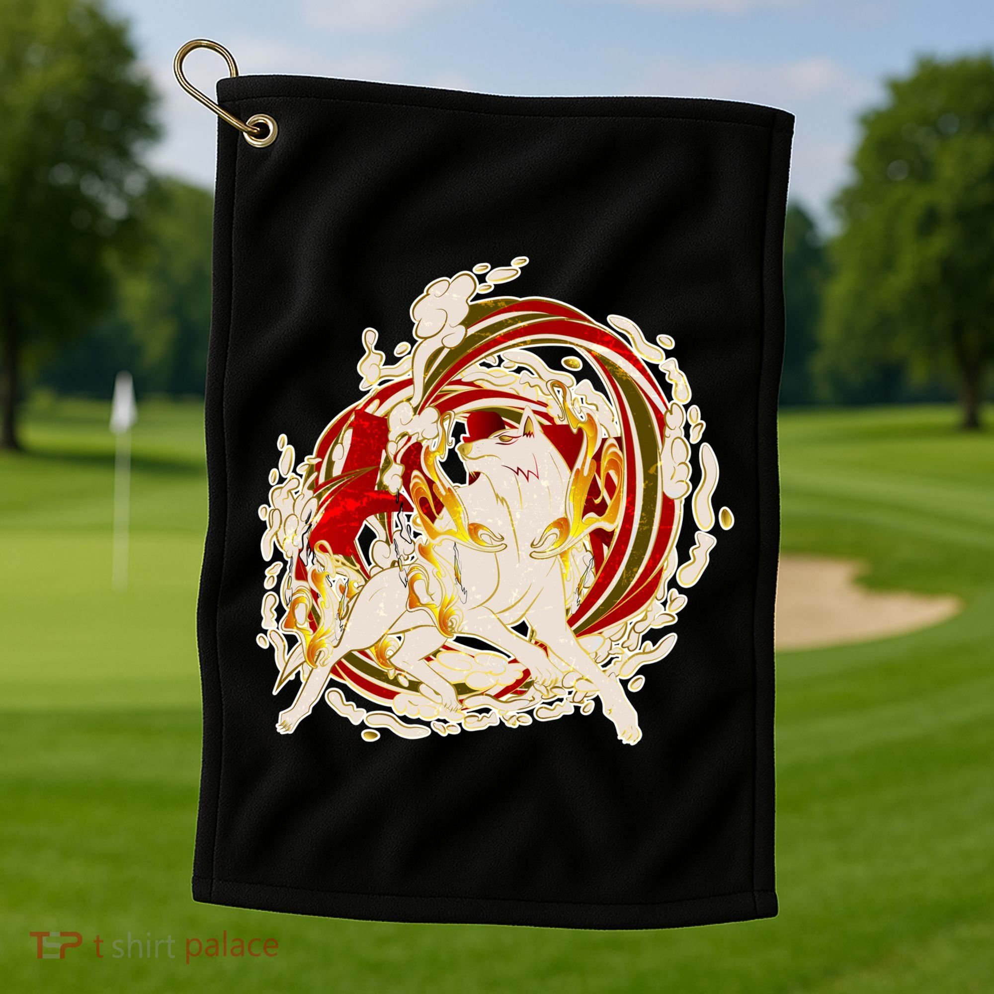Japanese Mythology Okami Wolf Golf Towel