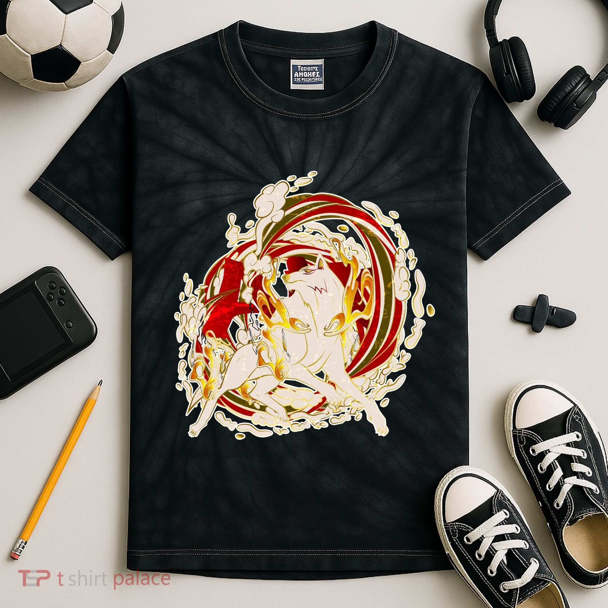 Japanese Mythology Okami Wolf Kids Tie-Dye T-Shirt