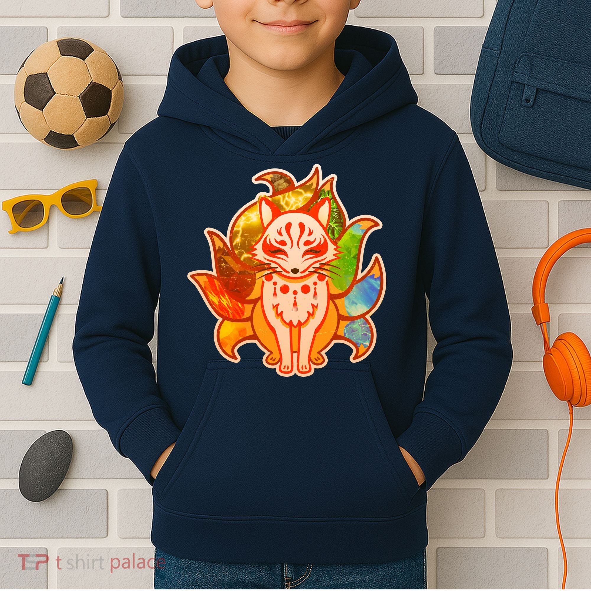 Japanese Nine Tails Kitsune Fox Elements Seasons Kids Hoodie