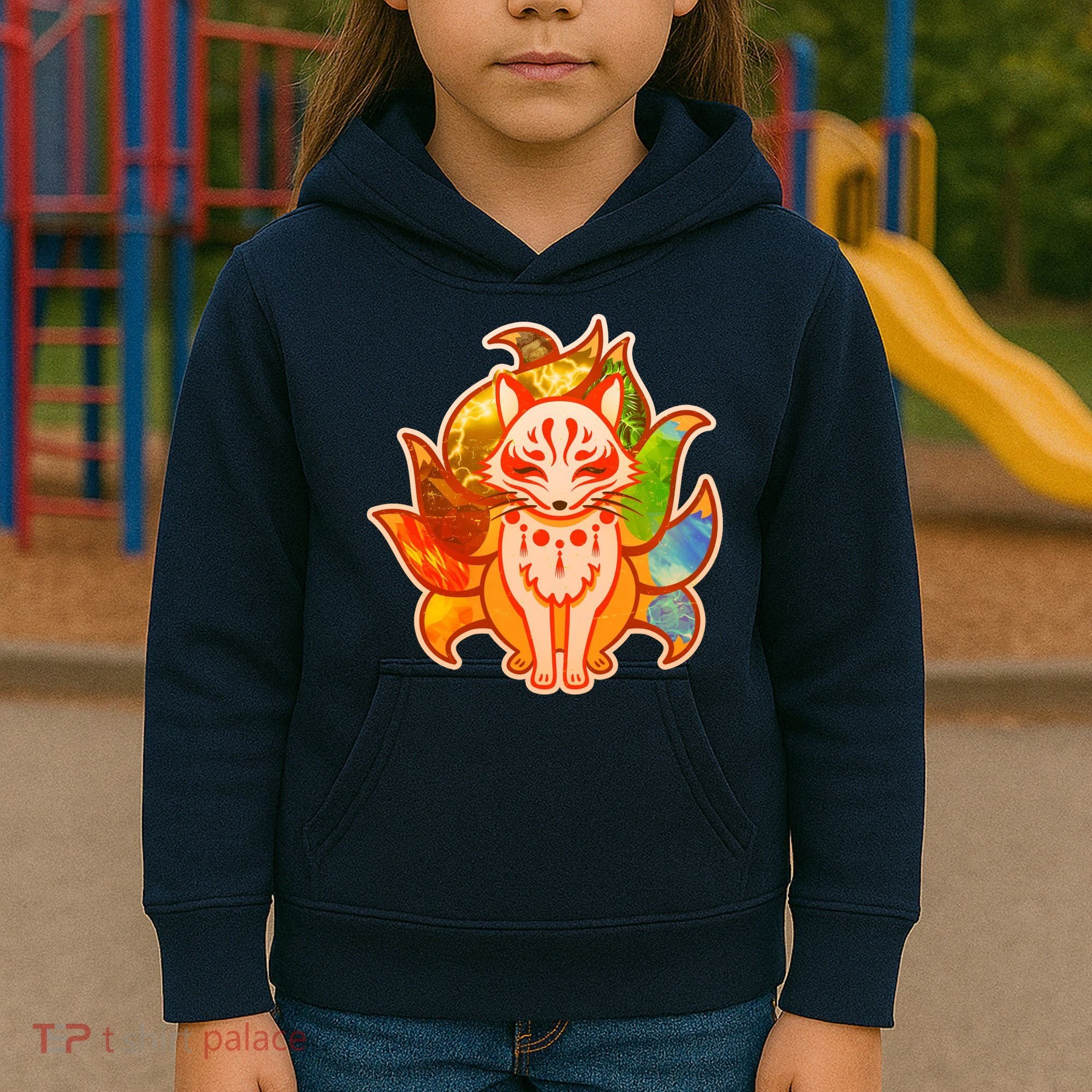 Japanese Nine Tails Kitsune Fox Elements Seasons Kids Hoodie