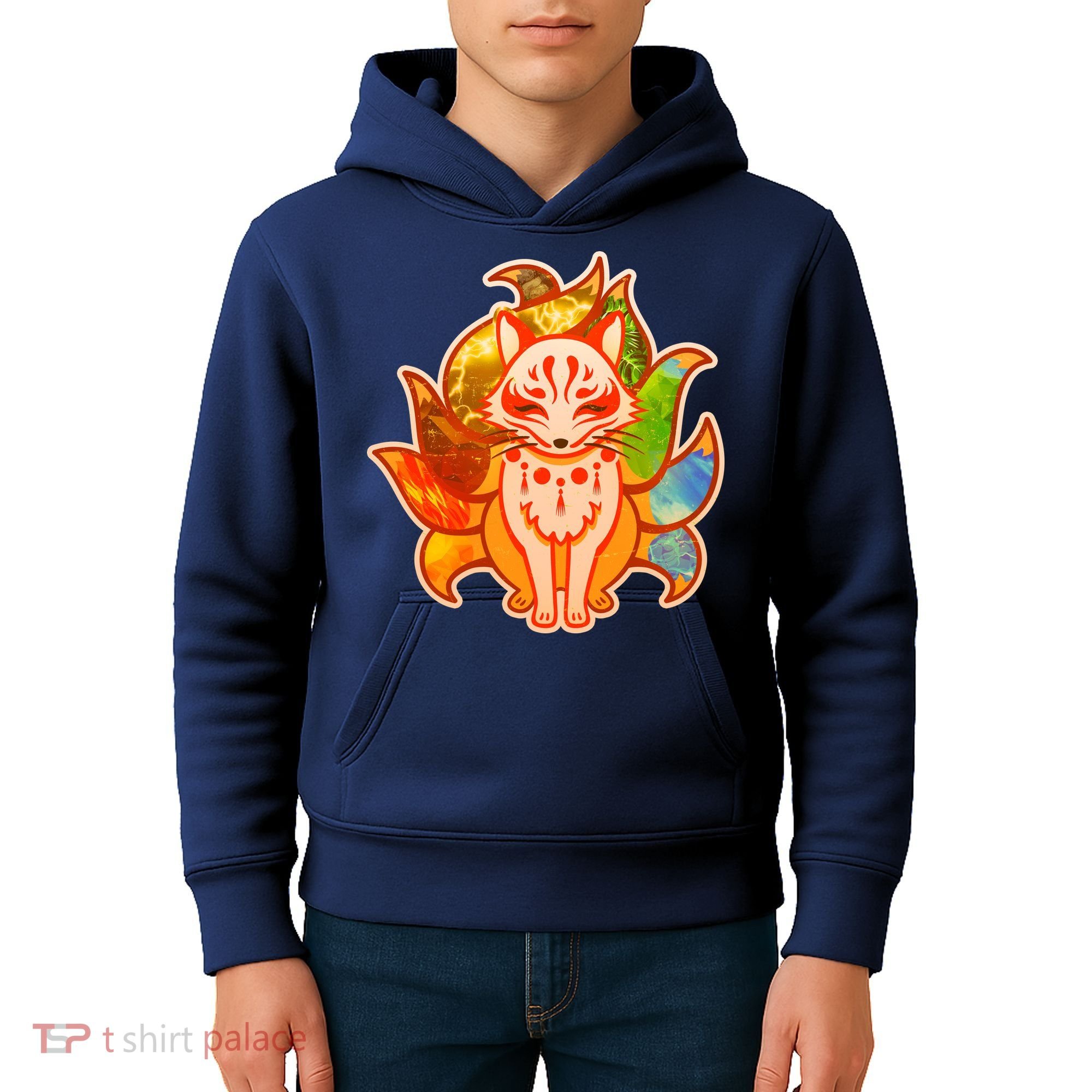 Japanese Nine Tails Kitsune Fox Elements Seasons Kids Hoodie