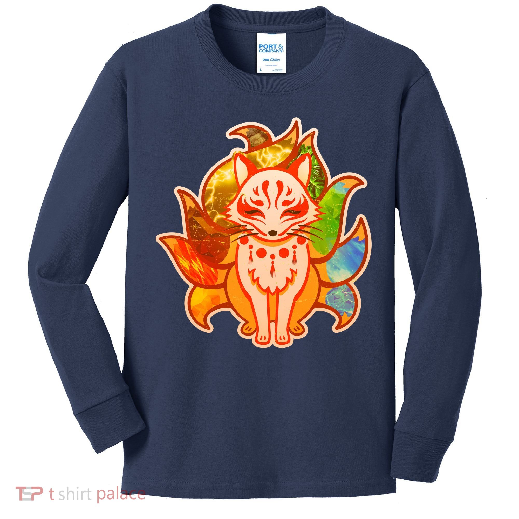 Japanese Nine Tails Kitsune Fox Elements Seasons Kids Long Sleeve Shirt