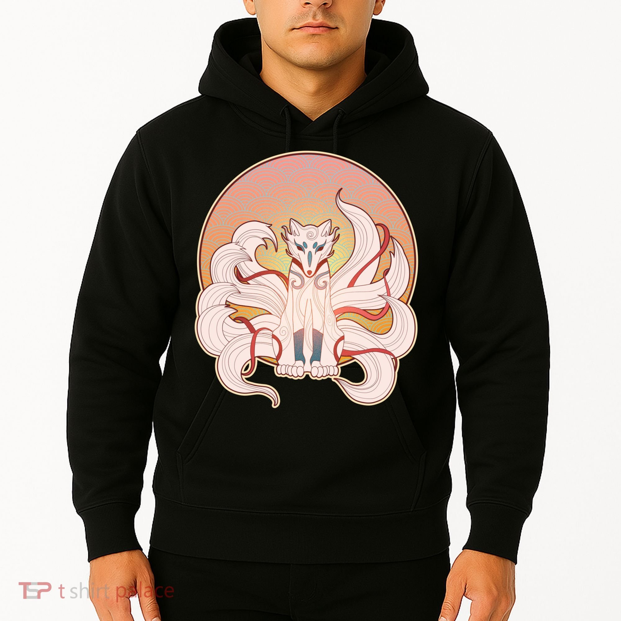 Japanese Nine Tails Kitsune Fox Emblem Pattern Hoodie