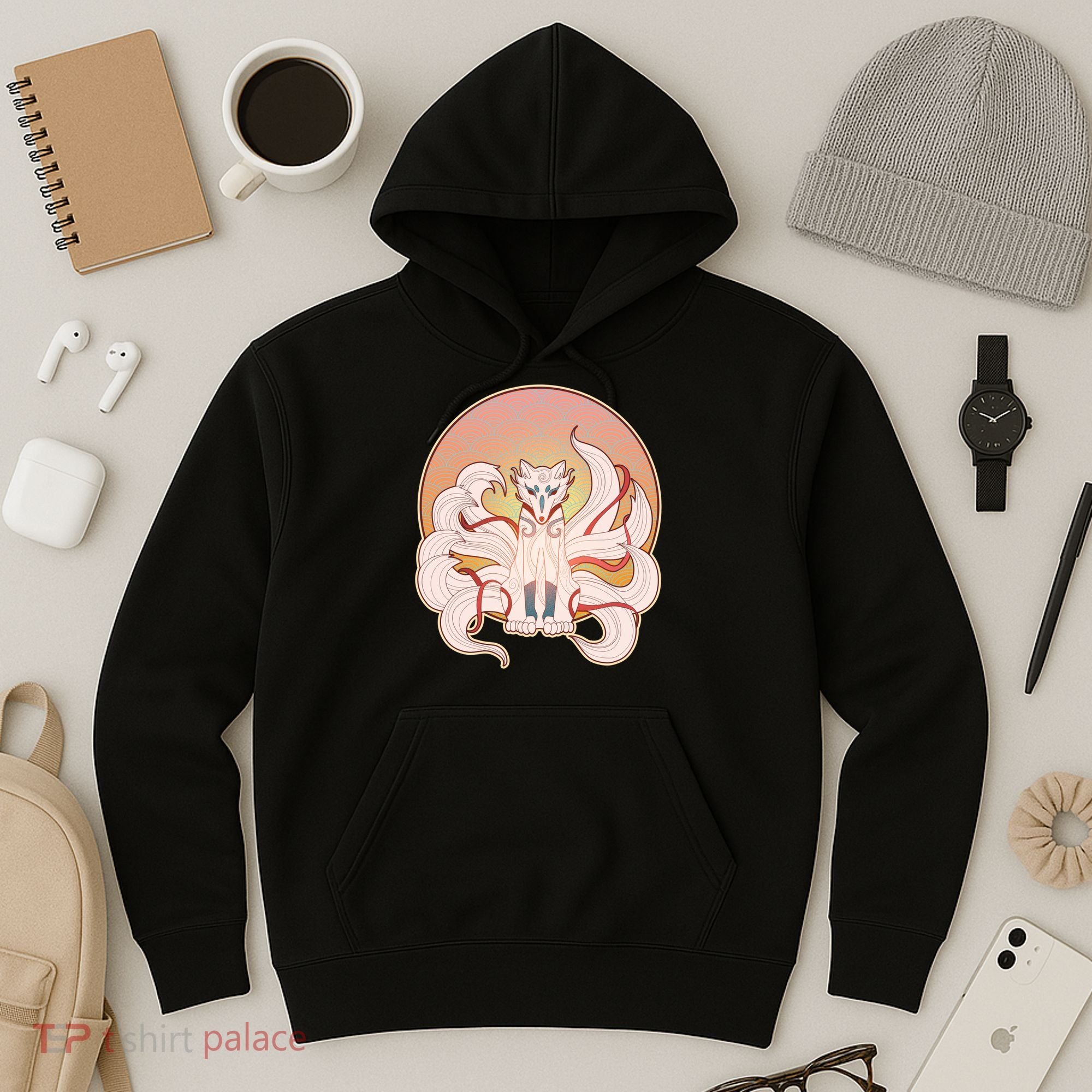 Japanese Nine Tails Kitsune Fox Emblem Pattern Hoodie