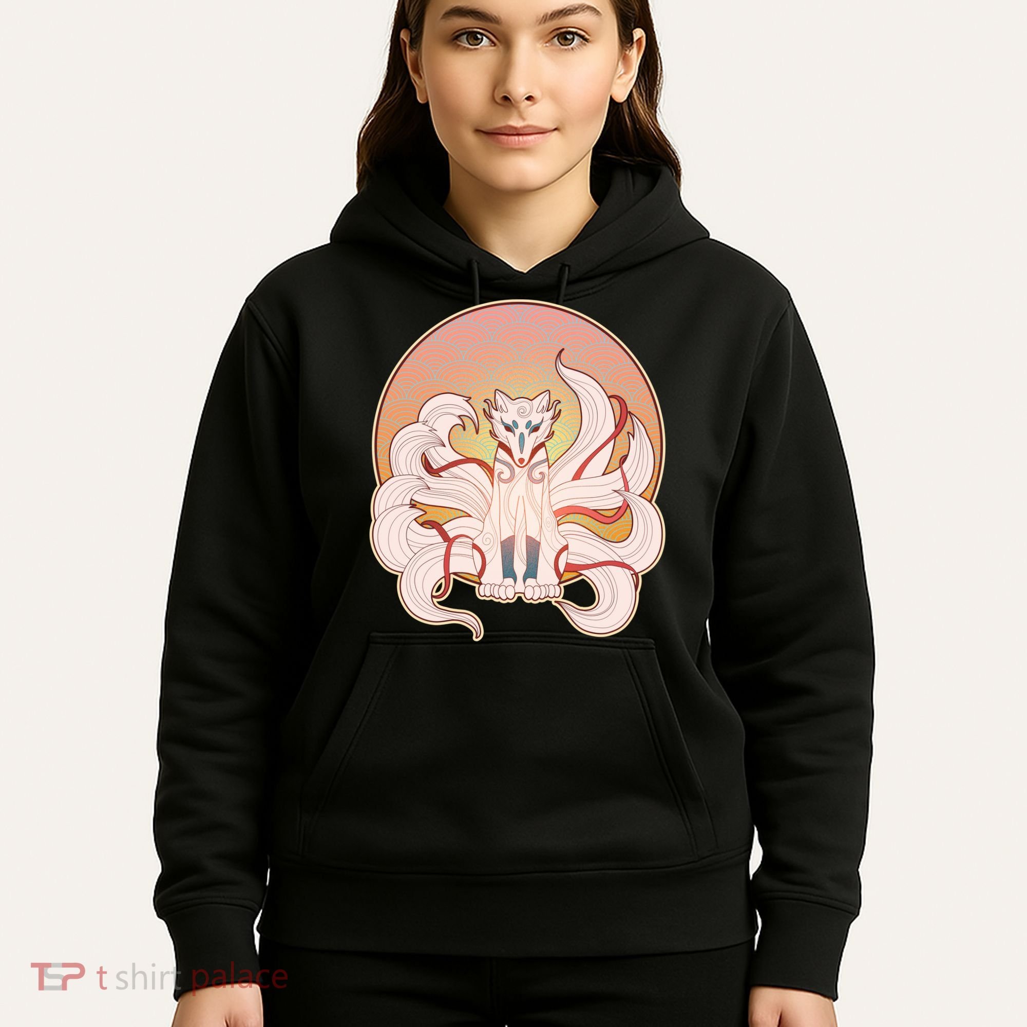 Japanese Nine Tails Kitsune Fox Emblem Pattern Hoodie