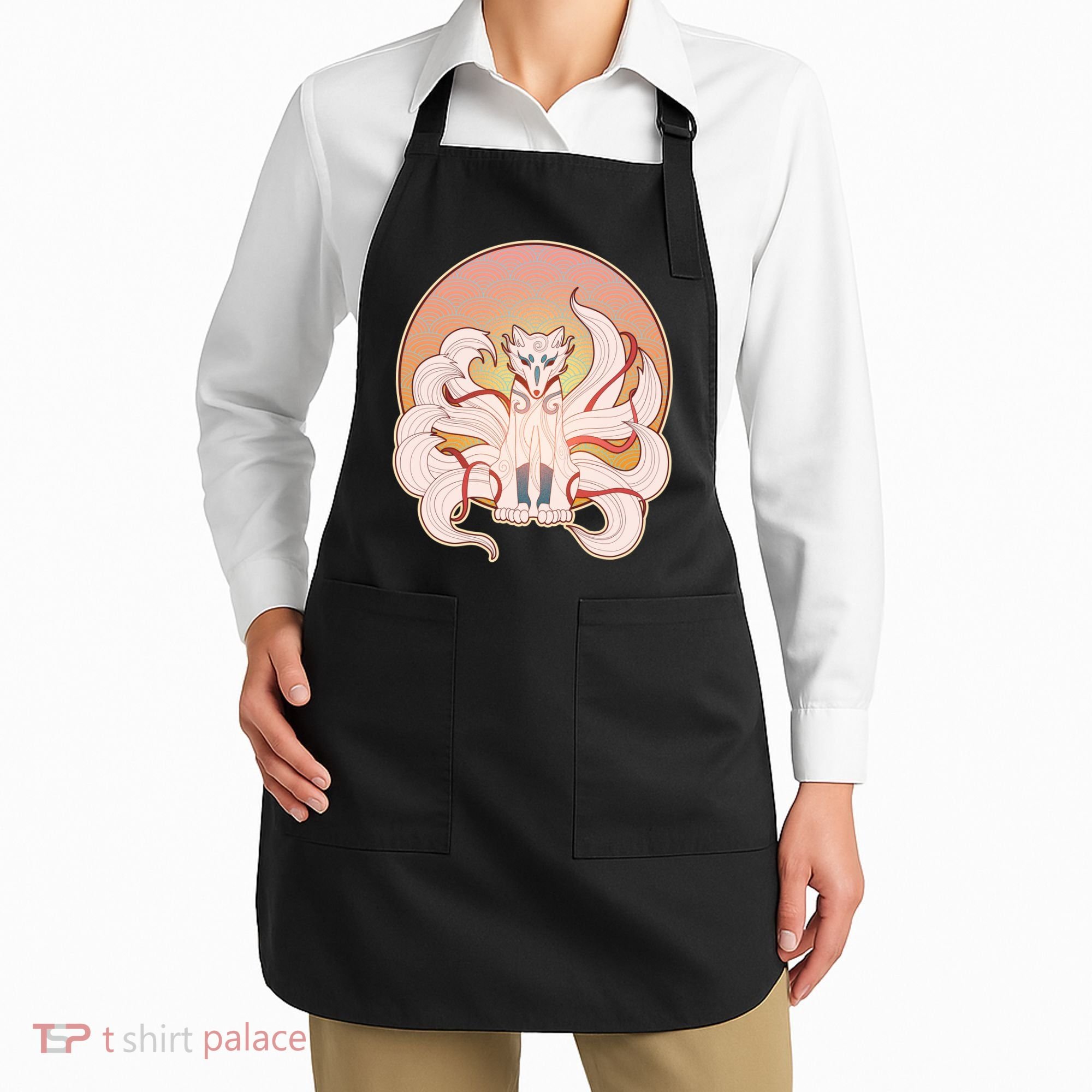 Japanese Nine Tails Kitsune Fox Emblem Pattern Apron