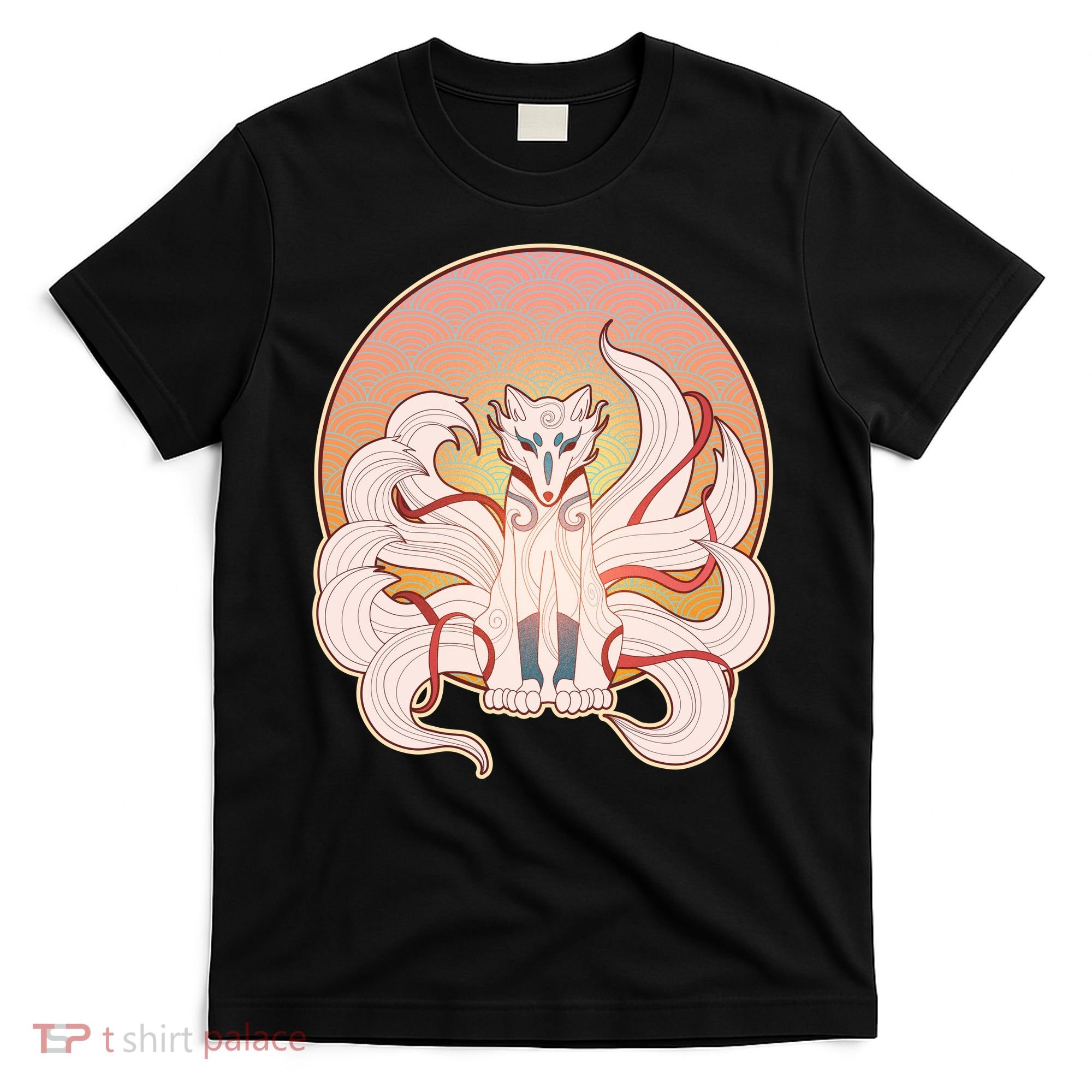 Japanese Nine Tails Kitsune Fox Emblem Pattern T-Shirt